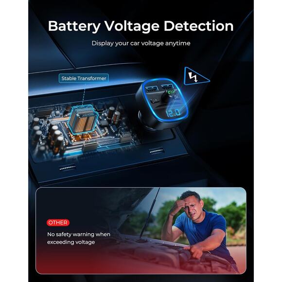 Lencent Bluetooth FM Transmitter - with 5V Output USBA Ports - Picture 6 of 9